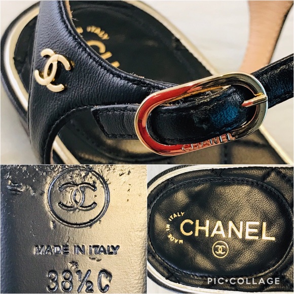 CHANEL Leather Sandals Gold Chain & CC Stars Black - Picture 8 of 8